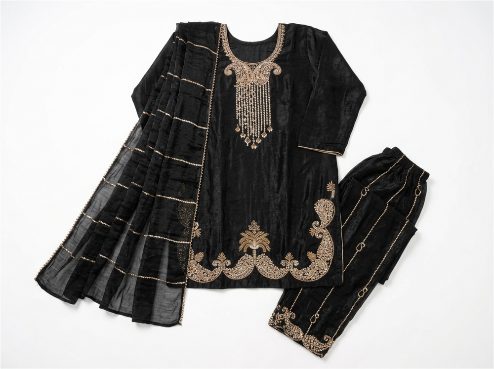 3 Piece Black Kurti for Women