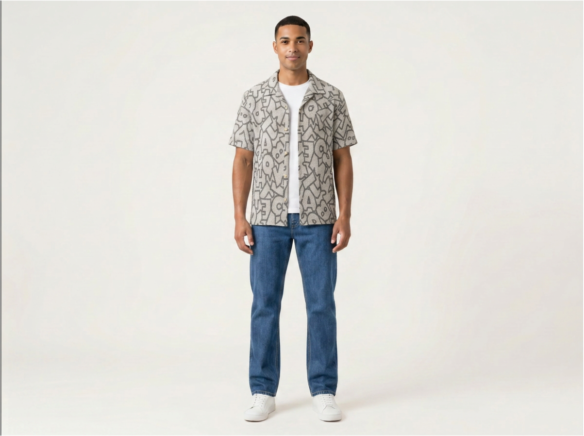 Zara Printed Grey Button Shirt for Men