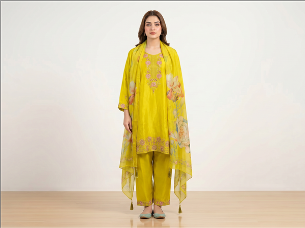 3 Piece Yellow Kurti for Women