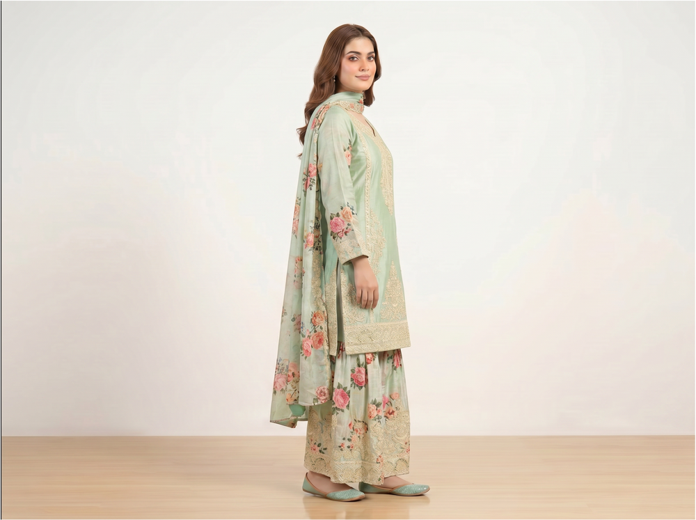 3 Piece pale green Kurti for Women