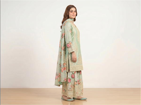 3 Piece pale green Kurti for Women