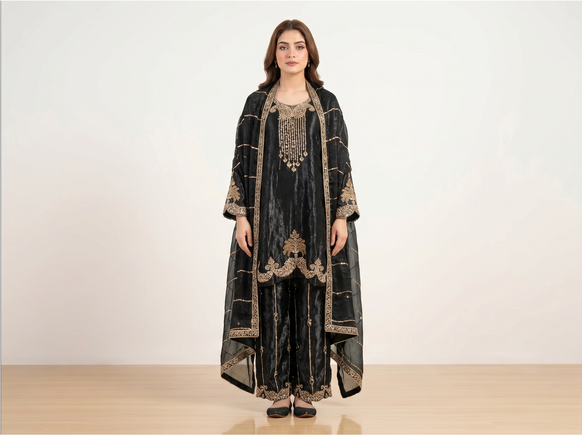 3 Piece Black Kurti for Women