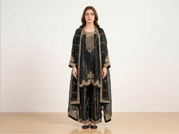 3 Piece Black Kurti for Women