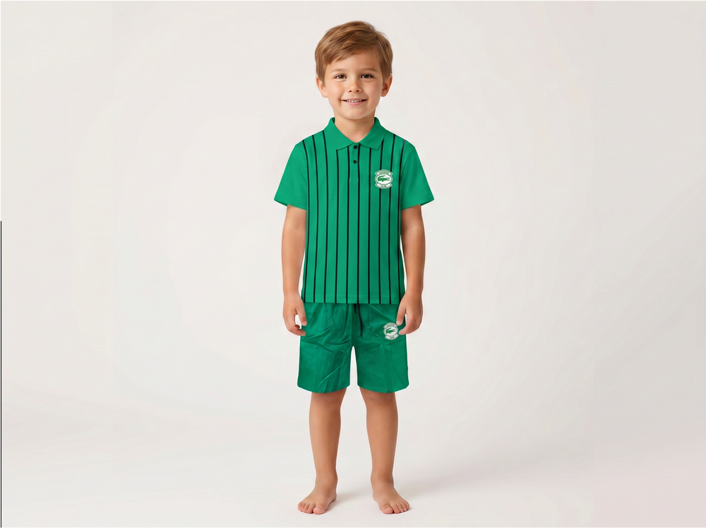 Green polo shirt and shorts for kids