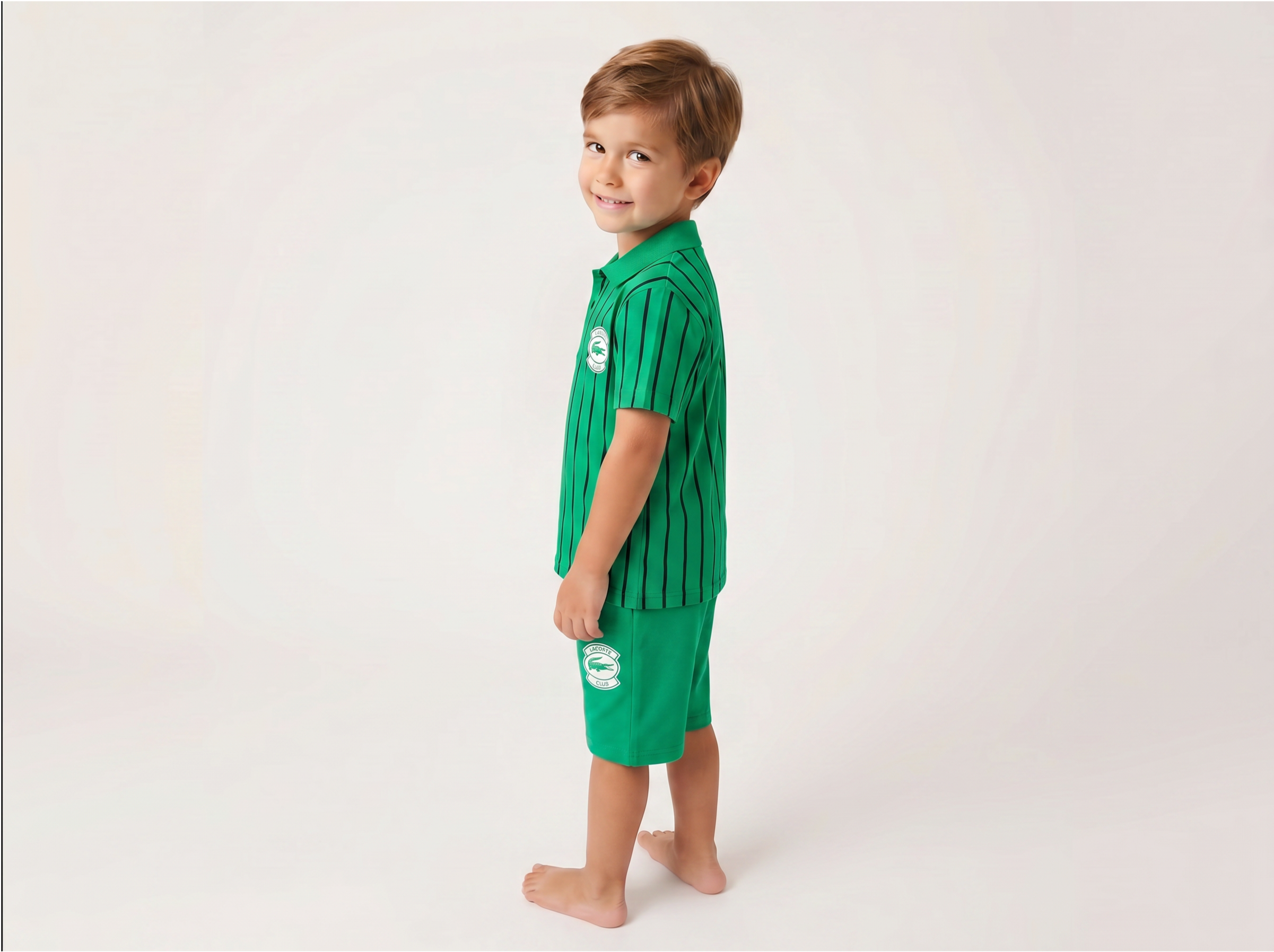 Green polo shirt and shorts for kids